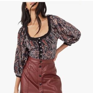 Free People Dare Me tie back velvet blouse. Size S.